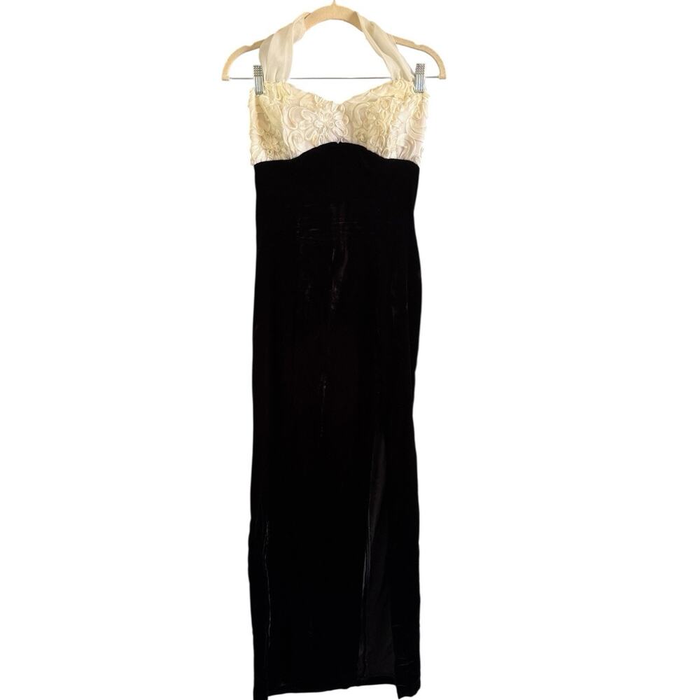 Zum Zum Vintage Dress Black Velvet Baby Doll Halter Formal Midi Dress Size 8 Y2K - Picture 3 of 12